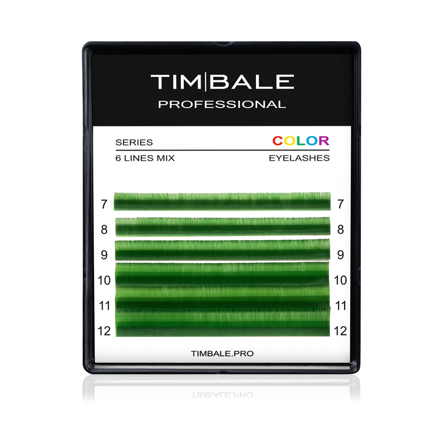 Ресницы цветные TimBale Green, Зелёные, Микс 6 линий