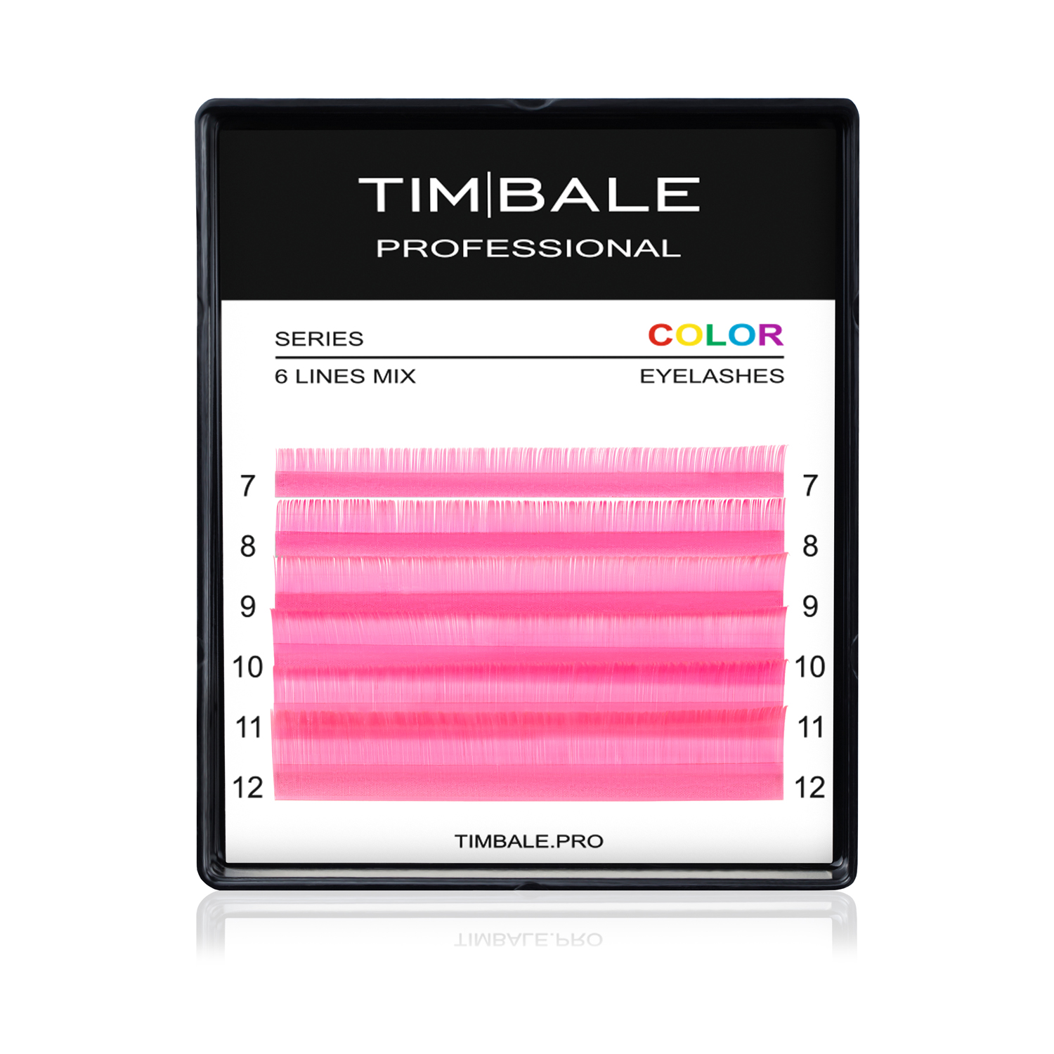 Ресницы неоновые цветные TimBale Neon Pink, Розовые, Микс 6 линий
